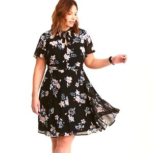 Black Floral Chiffon Dress
